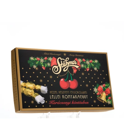 Lellei Konyakmeggy karácsonyi csomagolásban, étcsokoládés 300g